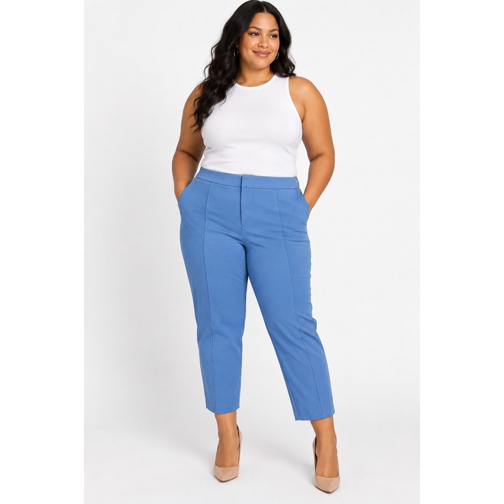 Eloquii Kady Dress Pants Women 18 Blue Slim Fit Seamed Front Career Trousers